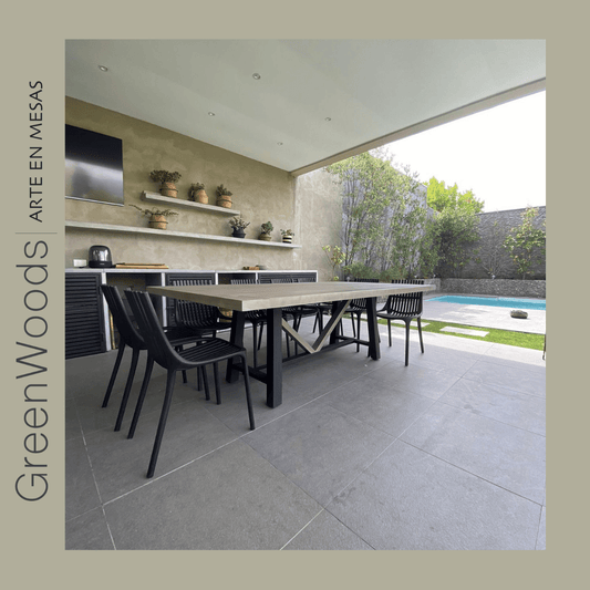 mesa comedor madera lenga y fierro industrial viena terraza - | Greenwoods Chile