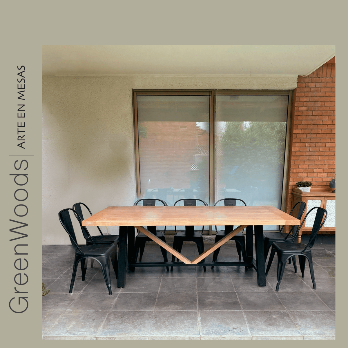 mesa comedor madera lenga y fierro industrial viena terraza - | Greenwoods Chile