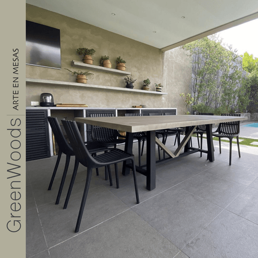 mesa comedor madera lenga y fierro industrial viena terraza - | Greenwoods Chile