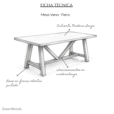 mesa comedor madera lenga y fierro industrial viena terraza - | Greenwoods Chile