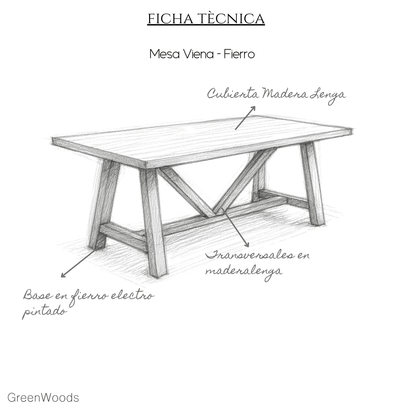 mesa comedor madera lenga y fierro industrial viena terraza - | Greenwoods Chile