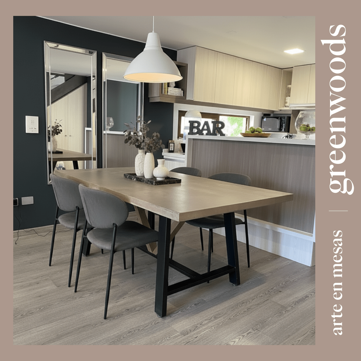 Mesa comedor madera y fierro industrial modelo Viena - | Greenwoods Chile