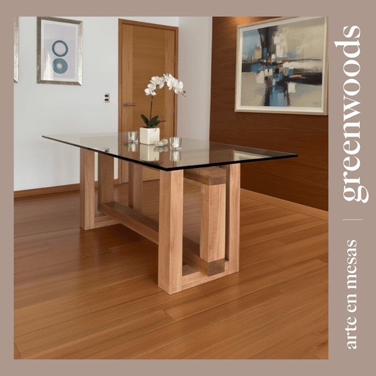 Mesa comedor moderna madera y vidrio Modelo Capri. - mesa comedor | Greenwoods Chile