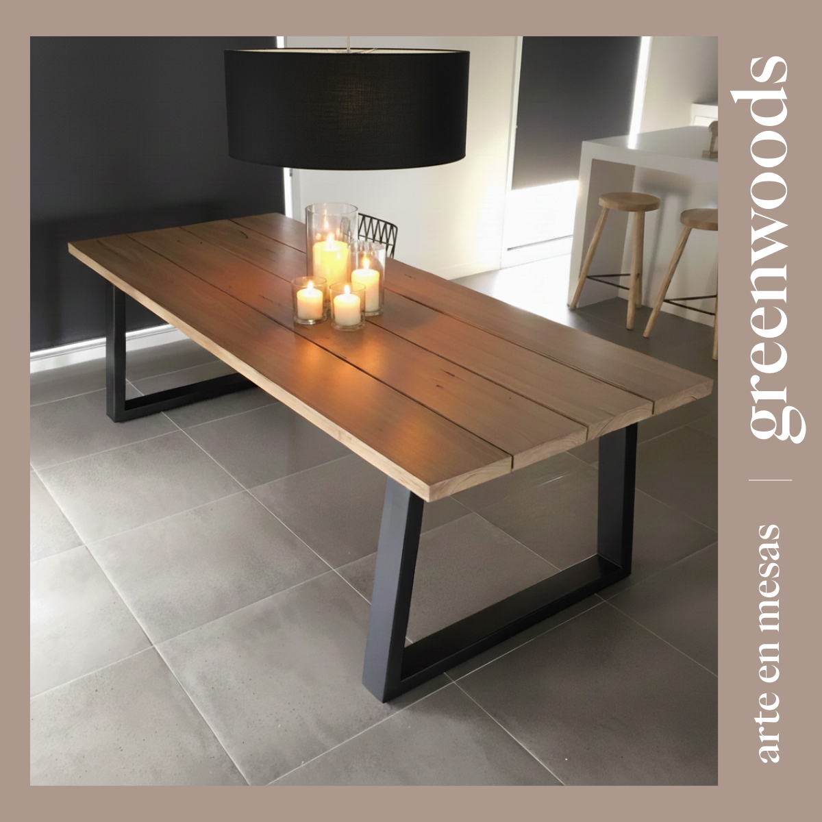 Mesa de comedor terraza en madera y base fierro Tabla. - | Greenwoods Chile