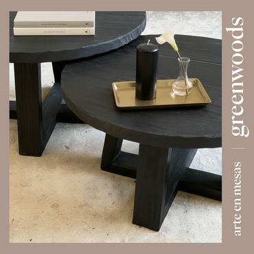 Mesa de centro Kaen redonda de madera carbonizada - mesa centro | Greenwoods Chile