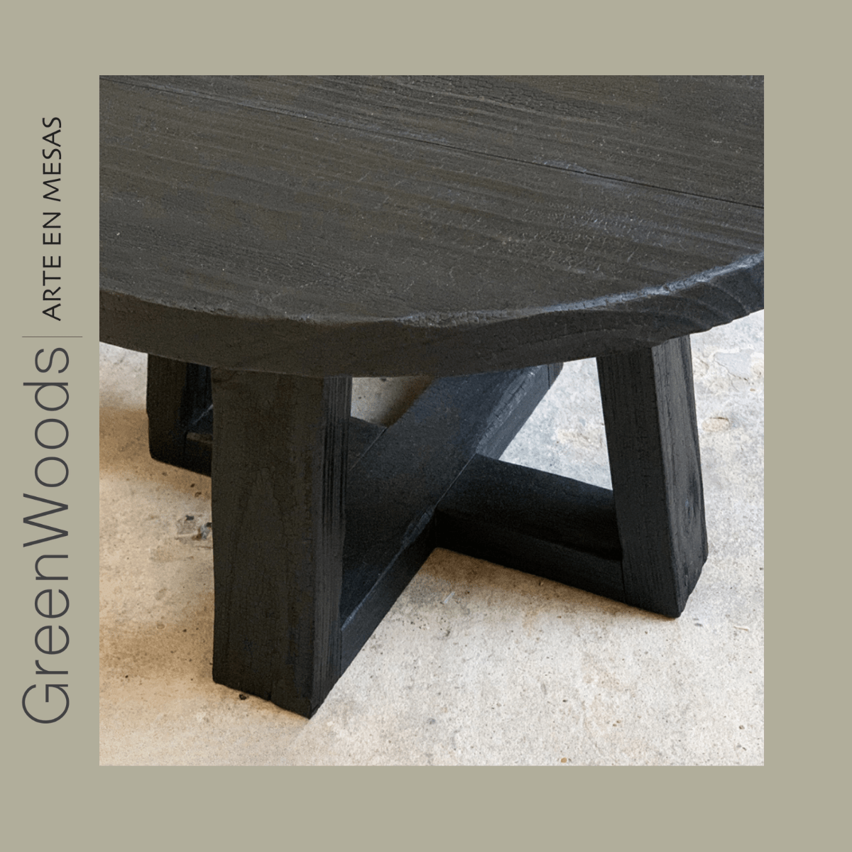 Mesa de centro Kaen redonda de madera carbonizada - mesa centro | Greenwoods Chile