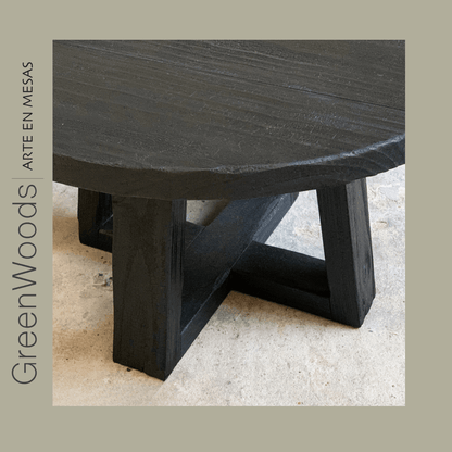 Mesa de centro Kaen redonda de madera carbonizada - mesa centro | Greenwoods Chile