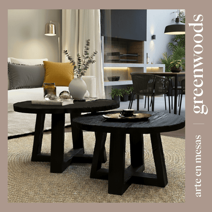 Mesa de centro Kaen redonda de madera carbonizada - mesa centro | Greenwoods Chile