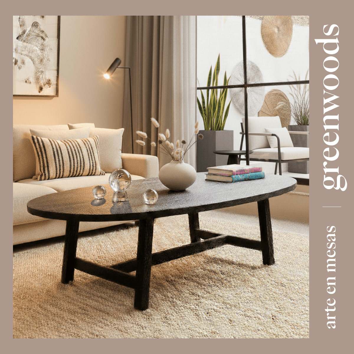 Mesa de centro madera carbonizada Ovalada modelo Black - mesa centro | Greenwoods Chile