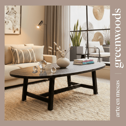 Mesa de centro madera carbonizada Ovalada modelo Black - mesa centro | Greenwoods Chile