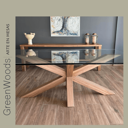 Mesa de comedor base madera lenga y vidrio Maria. - mesa comedor | Greenwoods Chile
