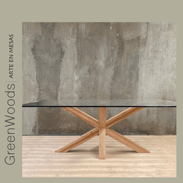Mesa de comedor base madera lenga y vidrio Maria. - mesa comedor | Greenwoods Chile