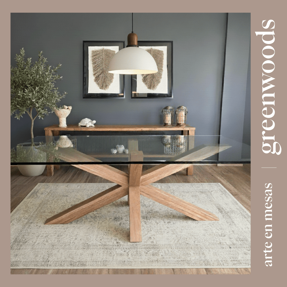 Mesa de comedor base madera lenga y vidrio Maria. - mesa comedor | Greenwoods Chile