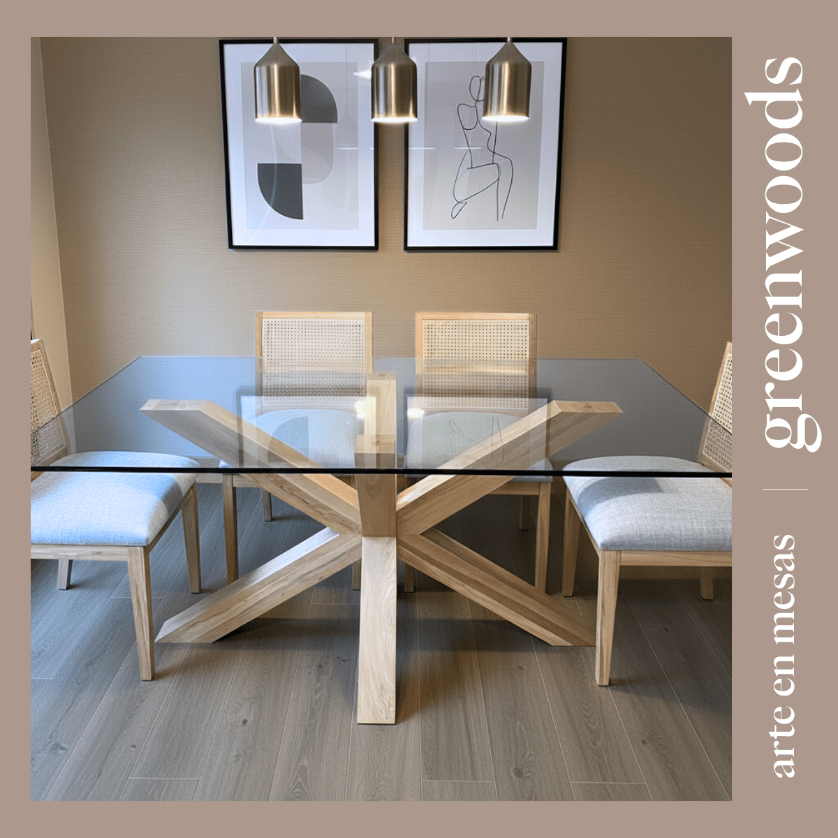 Mesa de comedor base madera lenga y vidrio Maria. - mesa comedor | Greenwoods Chile