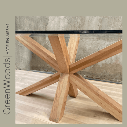 Mesa de comedor base madera lenga y vidrio Maria. - mesa comedor | Greenwoods Chile
