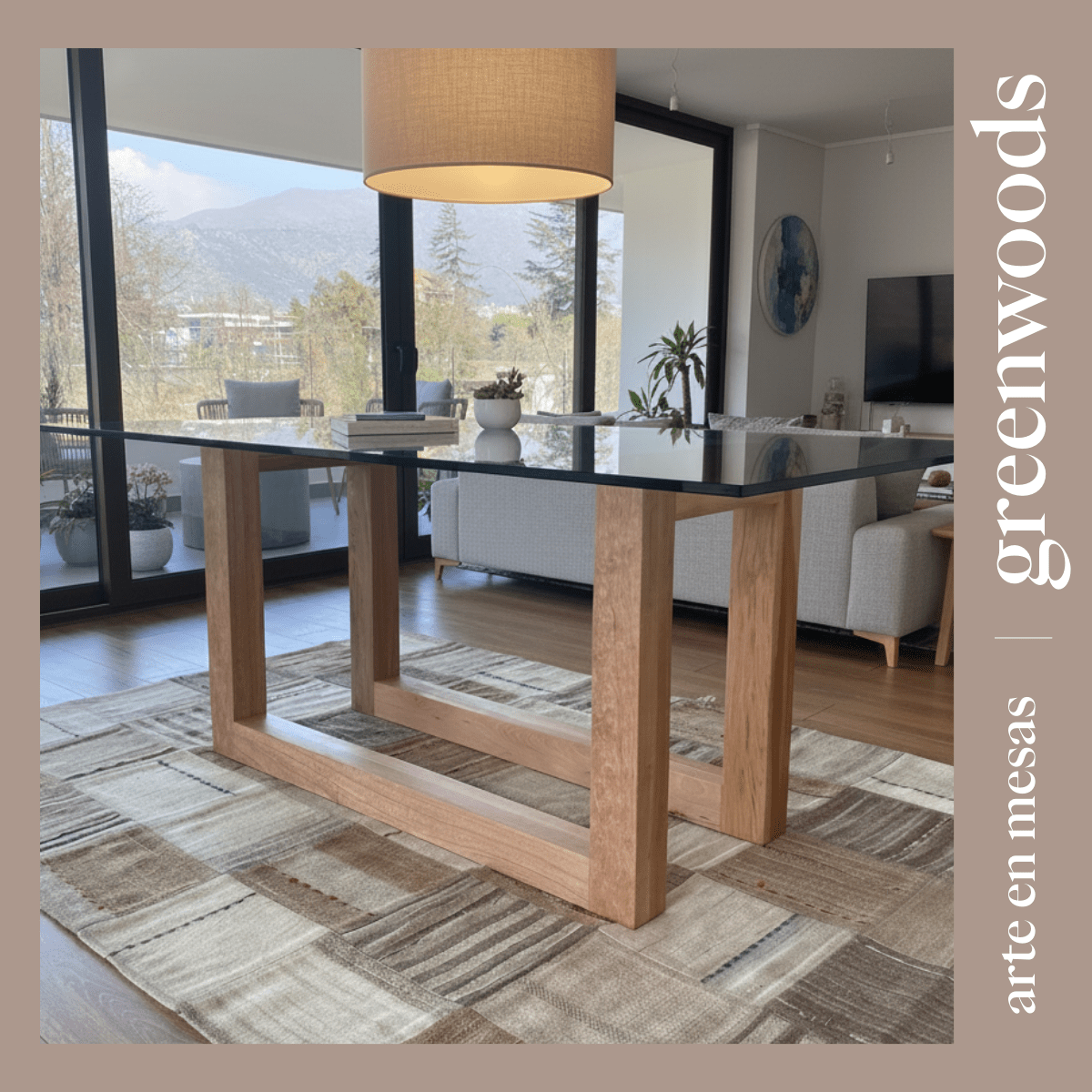 Mesa de comedor de madera y vidrio Lagos. - mesa comedor | Greenwoods Chile