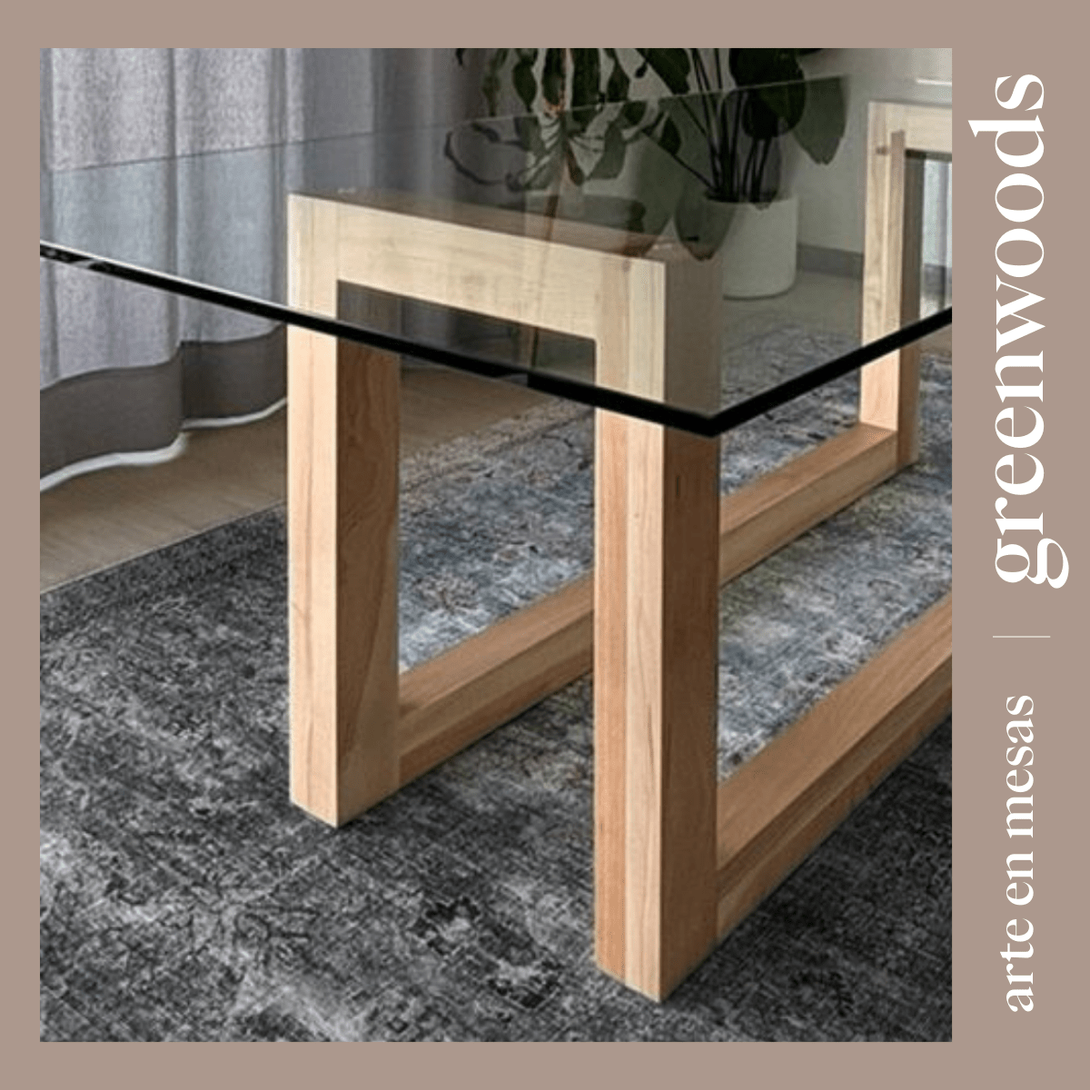 Mesa de comedor de madera y vidrio Lagos. - mesa comedor | Greenwoods Chile