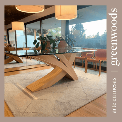 Mesa de comedor de madera y vidrio Picasso. - | Greenwoods Chile