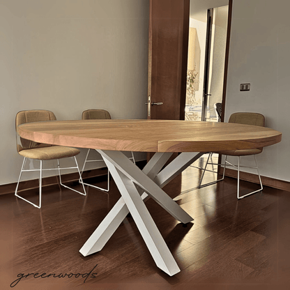 Mesa de comedor fierro blanco y madera lenga redonda Da Vinci. - mesa comedor | Greenwoods Chile