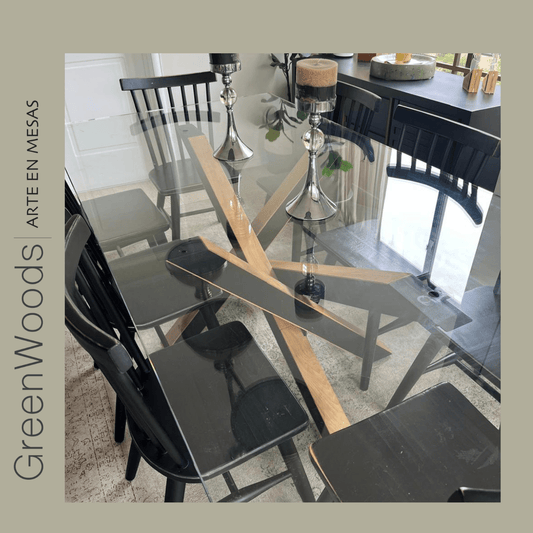 Mesa de comedor fierro, vidrio y madera Da Vinci. - mesa comedor | Greenwoods Chile