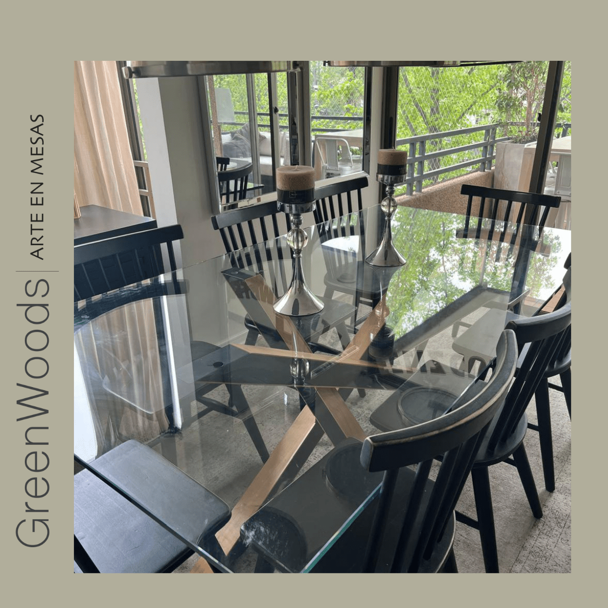Mesa de comedor a medida Da Vinci, diseño contemporáneo de fierro y vidrio para interiores y terrazas | Greenwoods