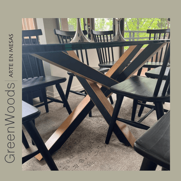 Mesa de comedor fierro, vidrio y madera Da Vinci. - mesa comedor | Greenwoods Chile