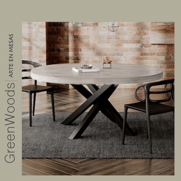 Mesa de comedor fierro y madera lenga redonda Da Vinci. - mesa comedor | Greenwoods Chile