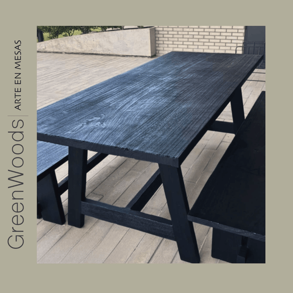 Mesa de comedor madera carbonizada negra Ashi.