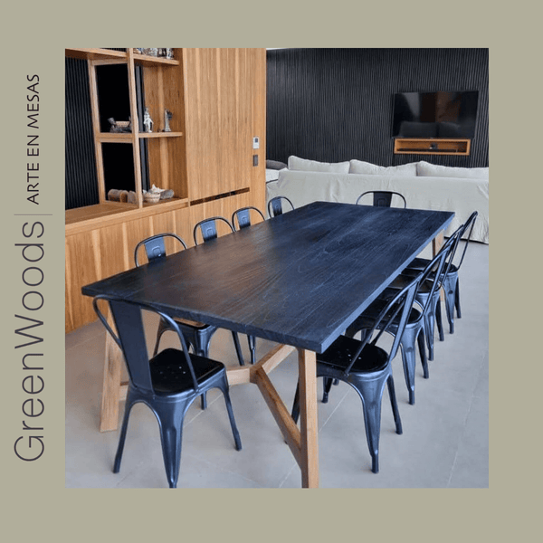 Mesa de comedor madera carbonizada negra Kuro