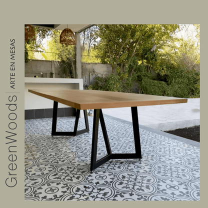 Mesa de comedor madera y fierro negro Siena terraza. - mesa comedor | Greenwoods Chile