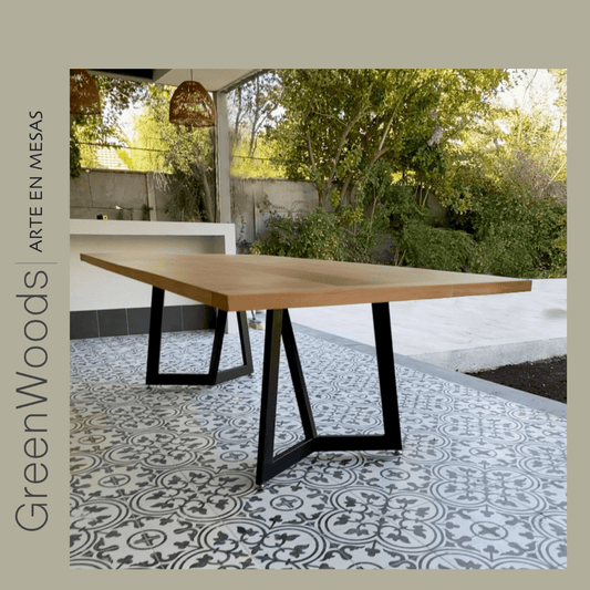 Mesa de comedor madera y fierro negro Siena terraza. - mesa comedor | Greenwoods Chile