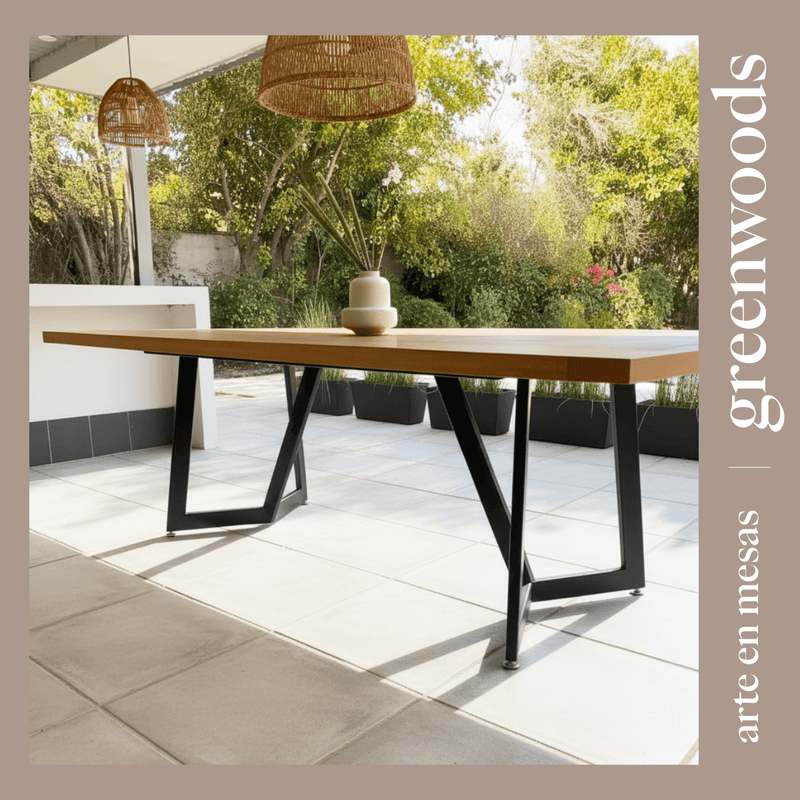 mesa comedor terraza madera lenga fierro negro modelo Siena Greenwoods Chile
