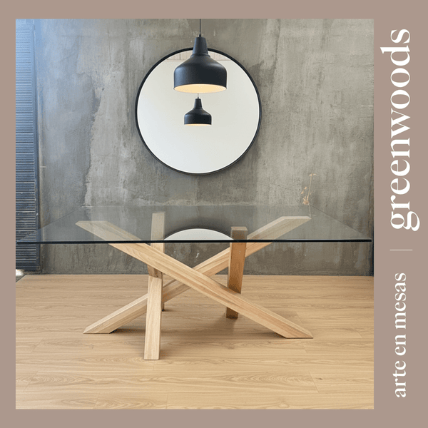 Mesa de Comedor Da Vinci en Madera Lenga y Vidrio a Medida