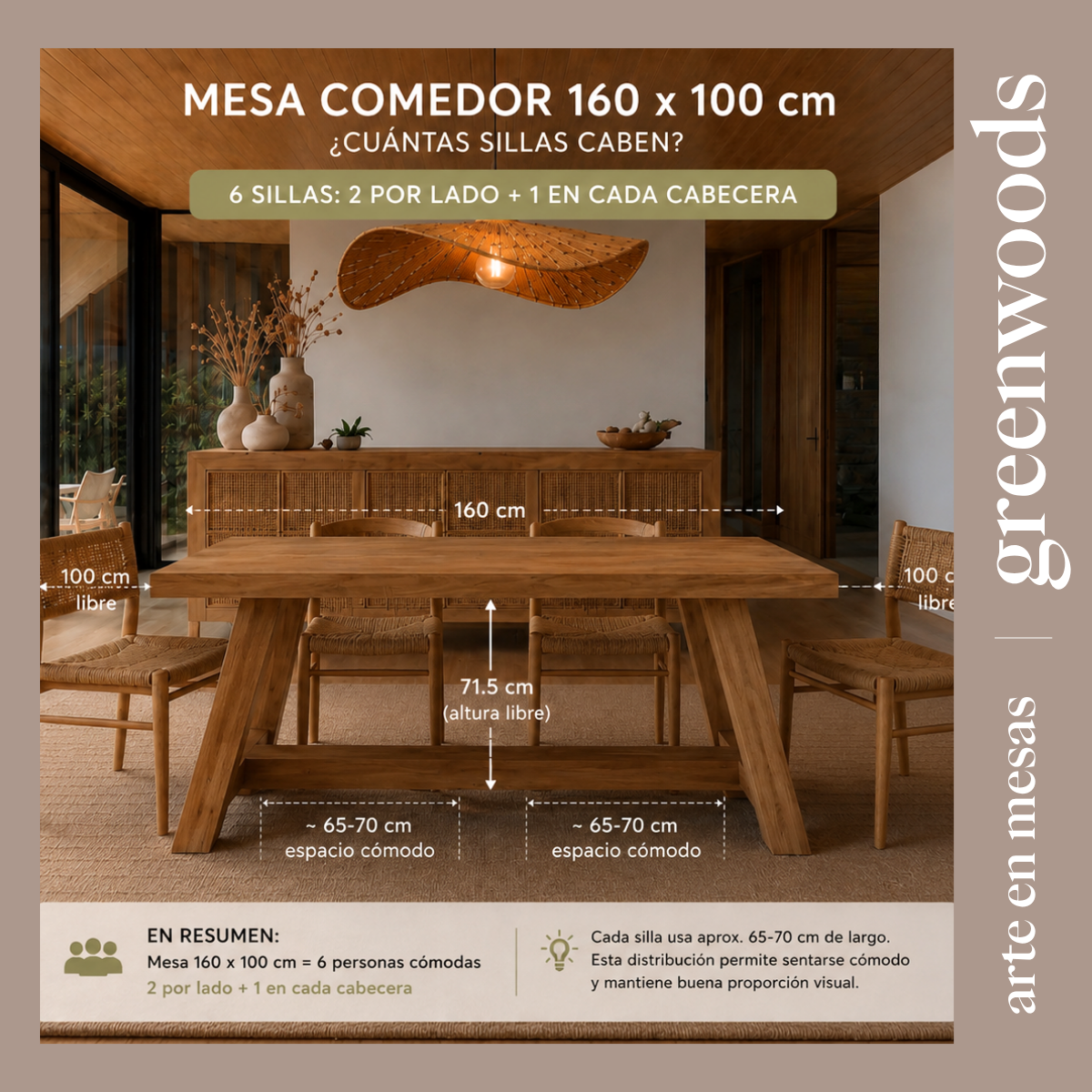 Mesa de comedor escandinava en madera lenga maciza en interior moderno con diseño minimalista, a medida