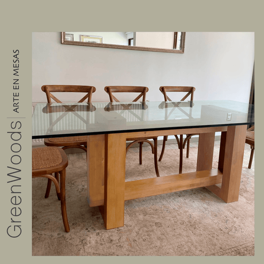 Mesa moderna madera y vidrio Capri. - mesa comedor | Greenwoods Chile