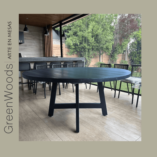 Mesa Nicolas, comedor base de fierro y cubierta madera carbonizada - mesa centro | Greenwoods Chile
