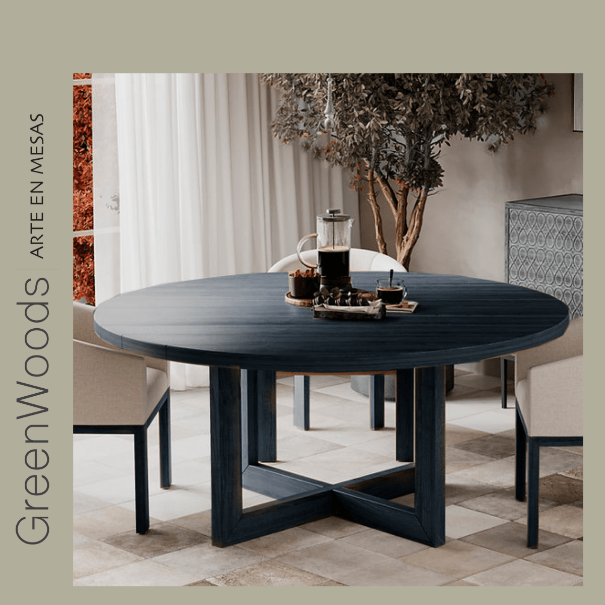 Mesa redonda en madera lenga Maximiliano. - Mesas | Greenwoods Chile