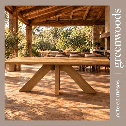 Mesa Francia en lenga maciza con patas inclinadas, para terraza techada – Greenwoods