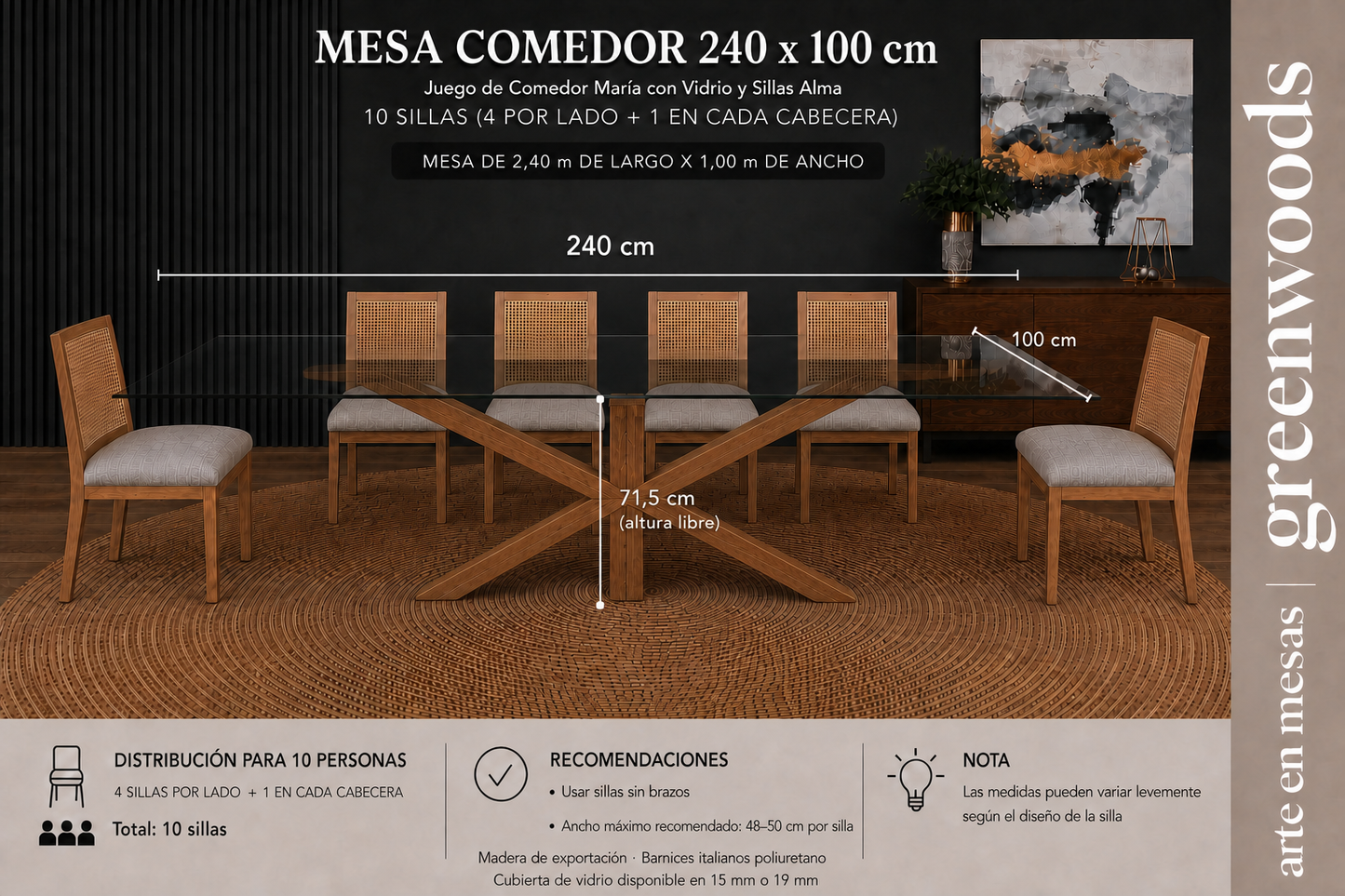 Mesa de Comedor María en Madera Lenga y Vidrio a Medida