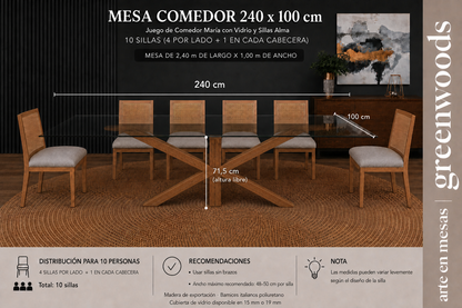 Mesa de Comedor María en Madera Lenga y Vidrio a Medida