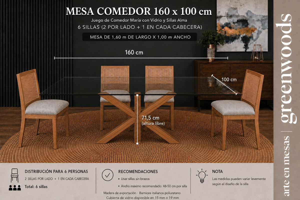 Mesa de Comedor María en Madera Lenga y Vidrio a Medida
