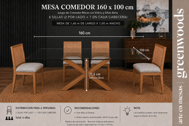 Juego de Comedor María en Madera Lenga y Vidrio con Sillas Alma a Medida
