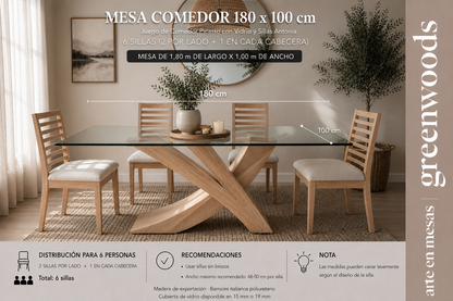 Juego de Comedor Picasso con Vidrio y Sillas Antonia | Greenwoods