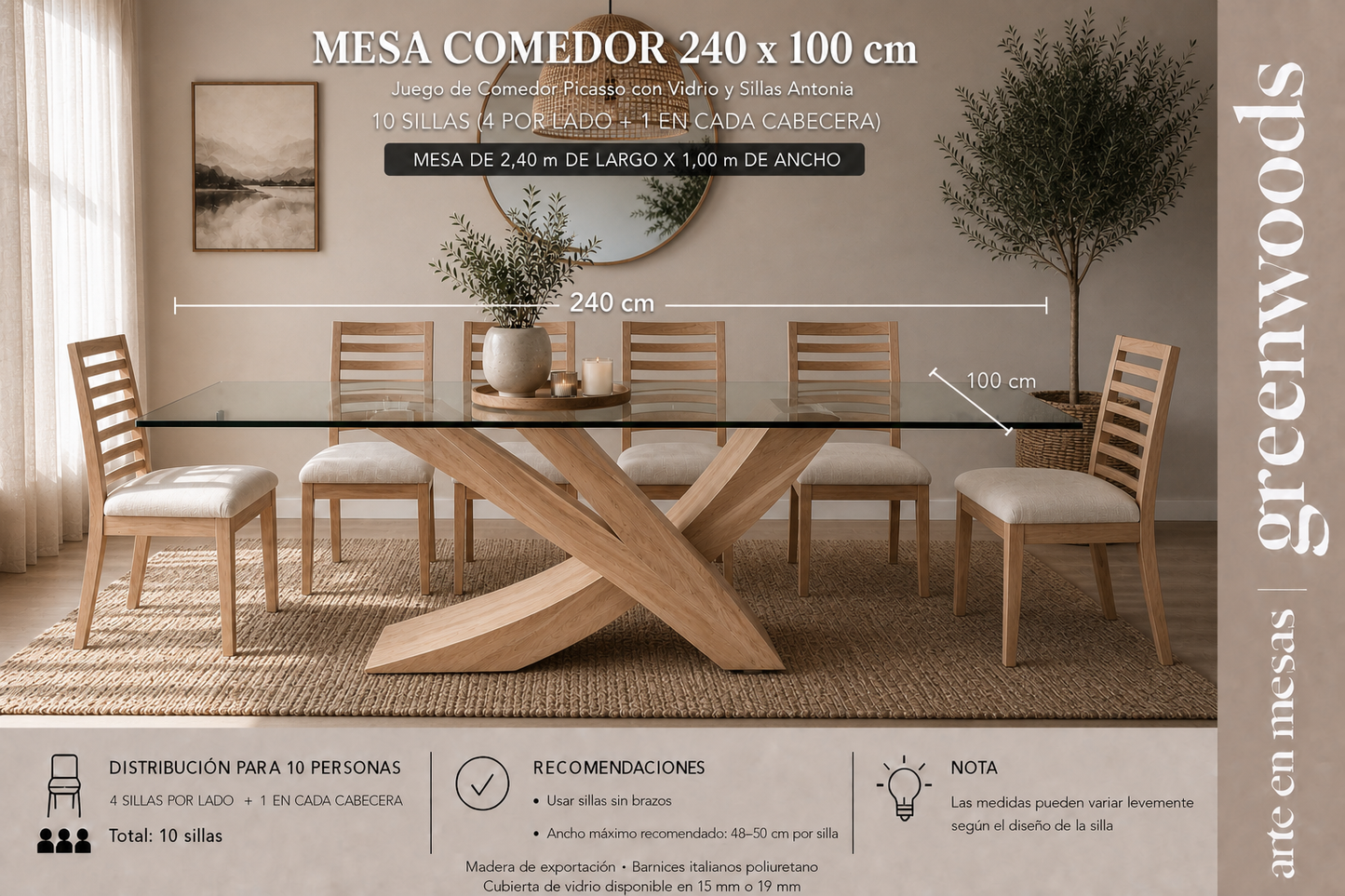Juego de Comedor Picasso con Vidrio y Sillas Antonia | Greenwoods
