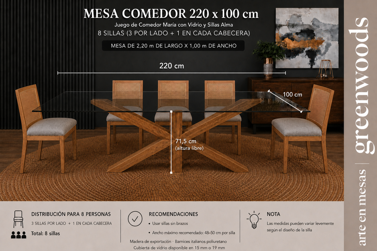Mesa de Comedor María en Madera Lenga y Vidrio a Medida