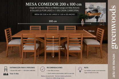 Juego de Comedor María en Madera Lenga con Sillas Antonia a Medida