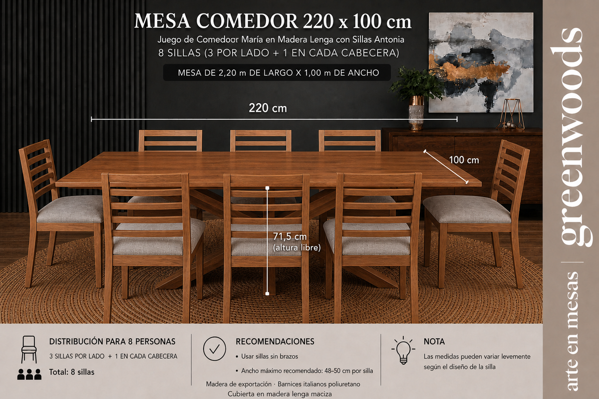 Juego de Comedor María en Madera Lenga con Sillas Antonia a Medida