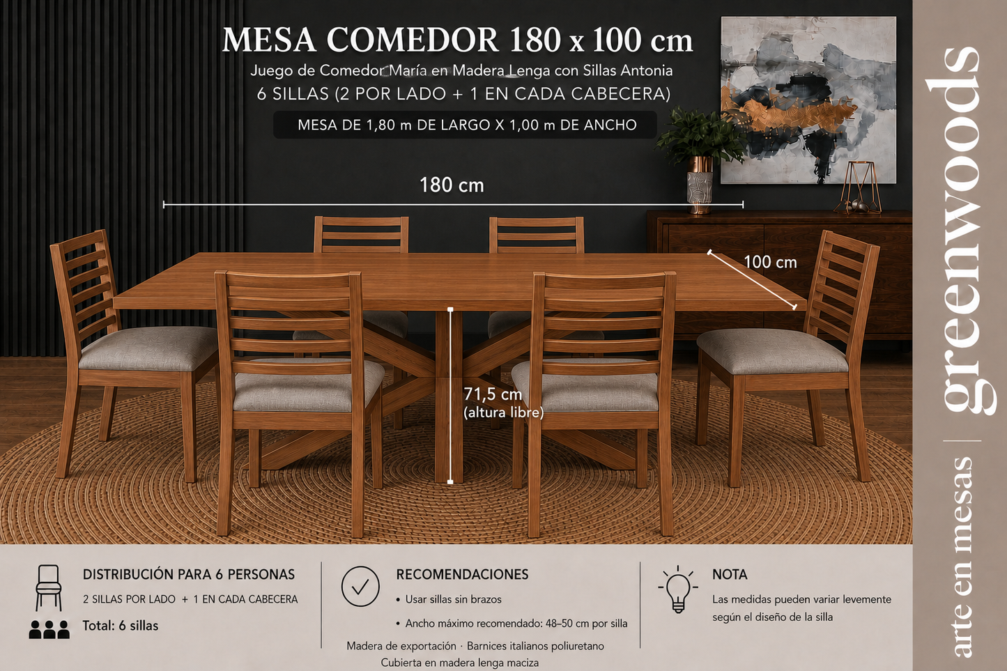 Juego de Comedor María en Madera Lenga con Sillas Antonia a Medida