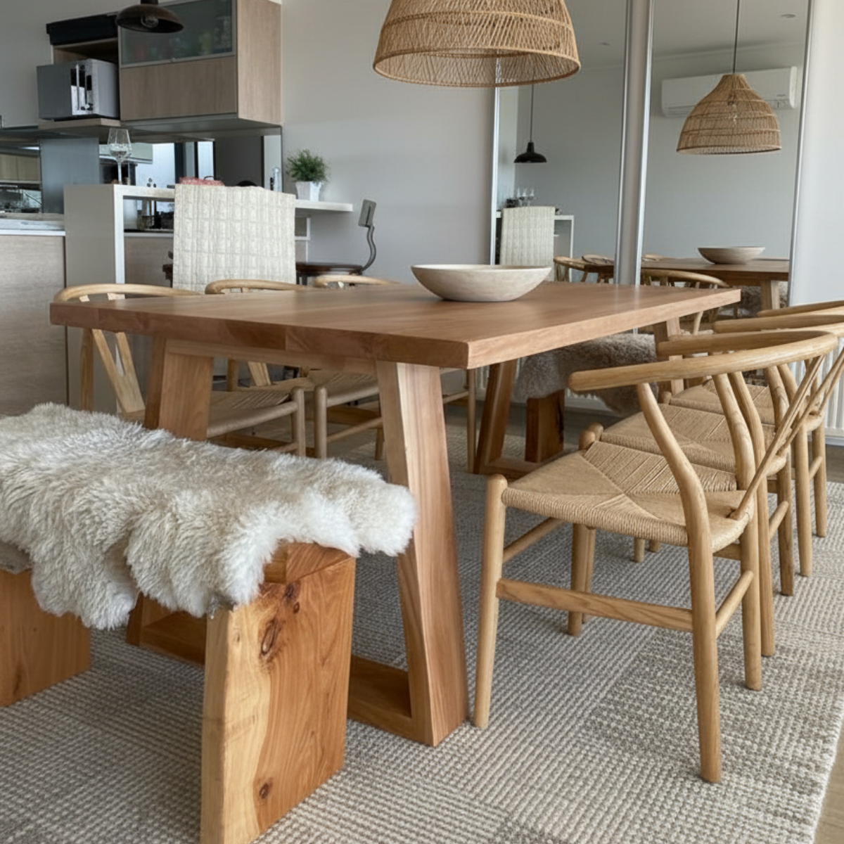 mesa de comedor de madera natural a medida diseño nordico moderno mesa de madera lenga Greenwoods Chile