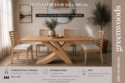Juego de comedor Picasso en madera con Sillas Antonia 160 x 100 cm